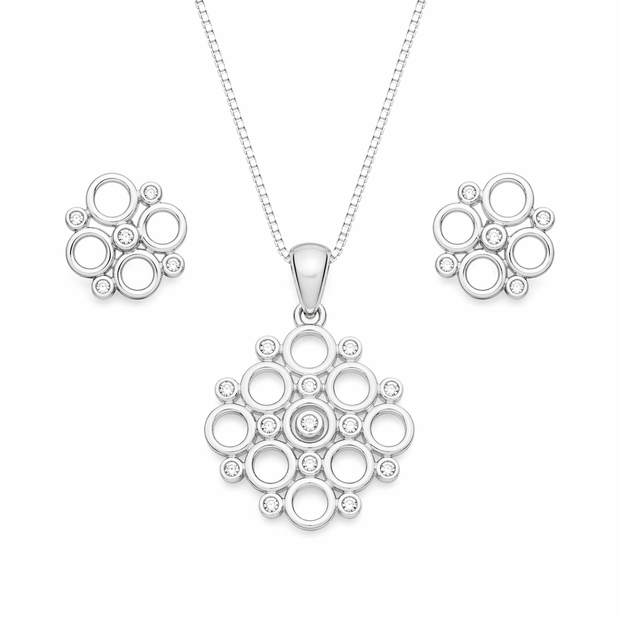 Geometric Circle Pendant Set with Chain and Earrings