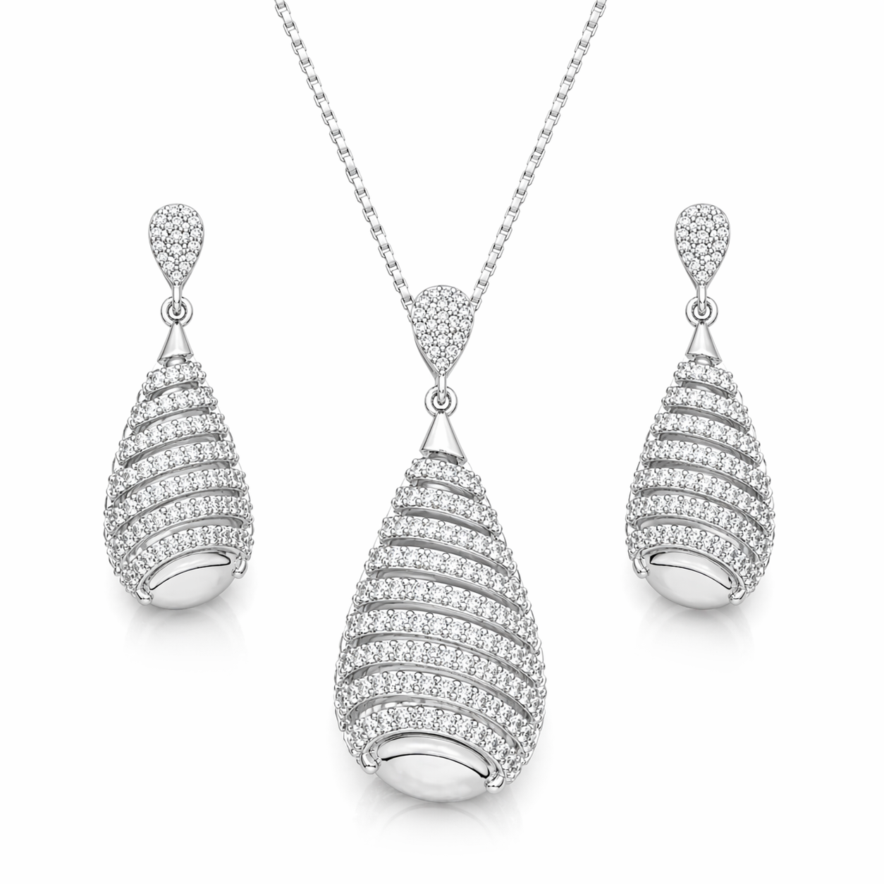 Teardrop CZ Pendant Set with Chain and Earrings