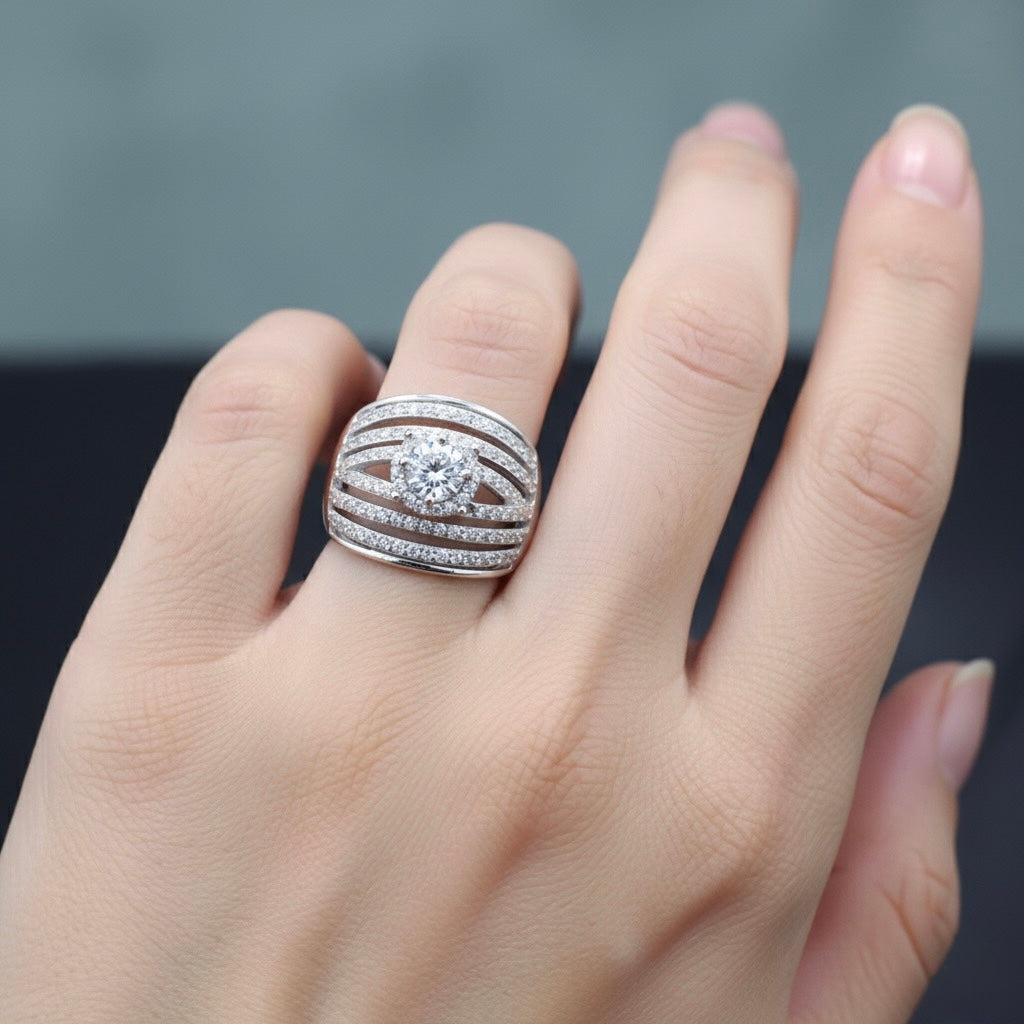 Multi Layer Diamond Halo Ring