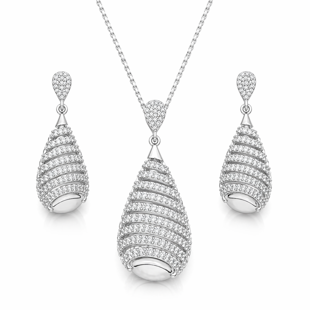 Teardrop CZ Pendant Set with Chain and Earrings
