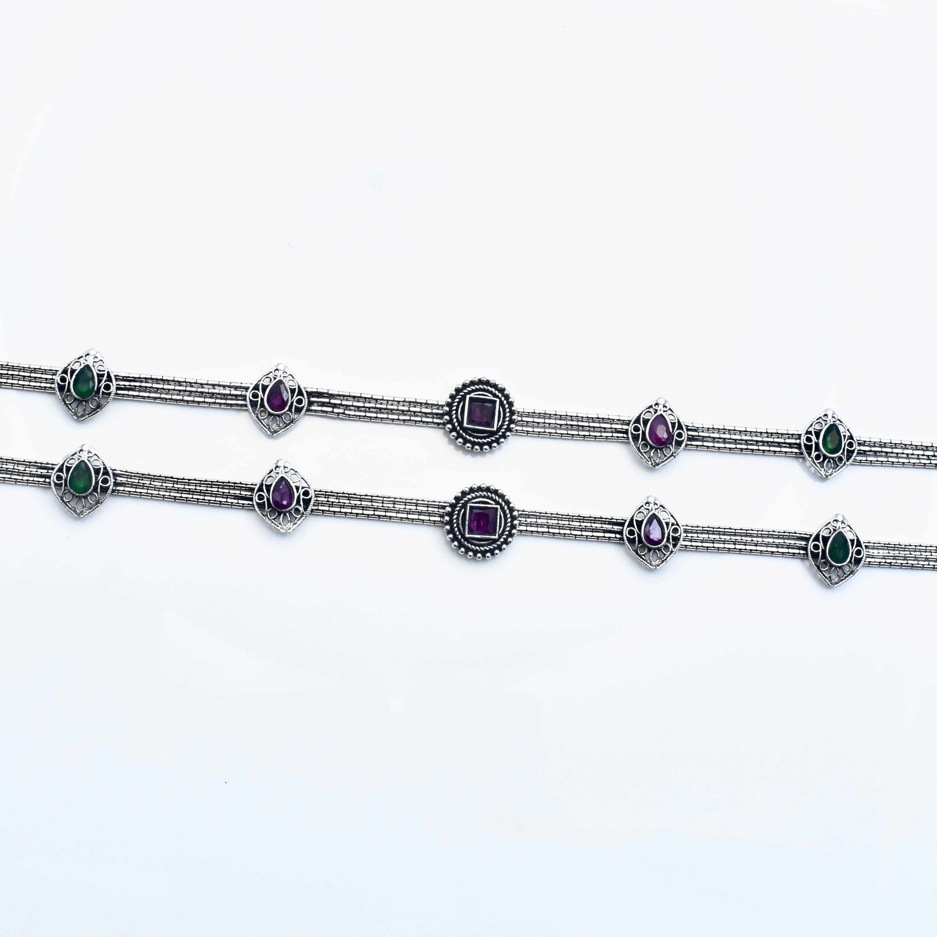 Dual Colour Stone Antique 925 Silver Anklet