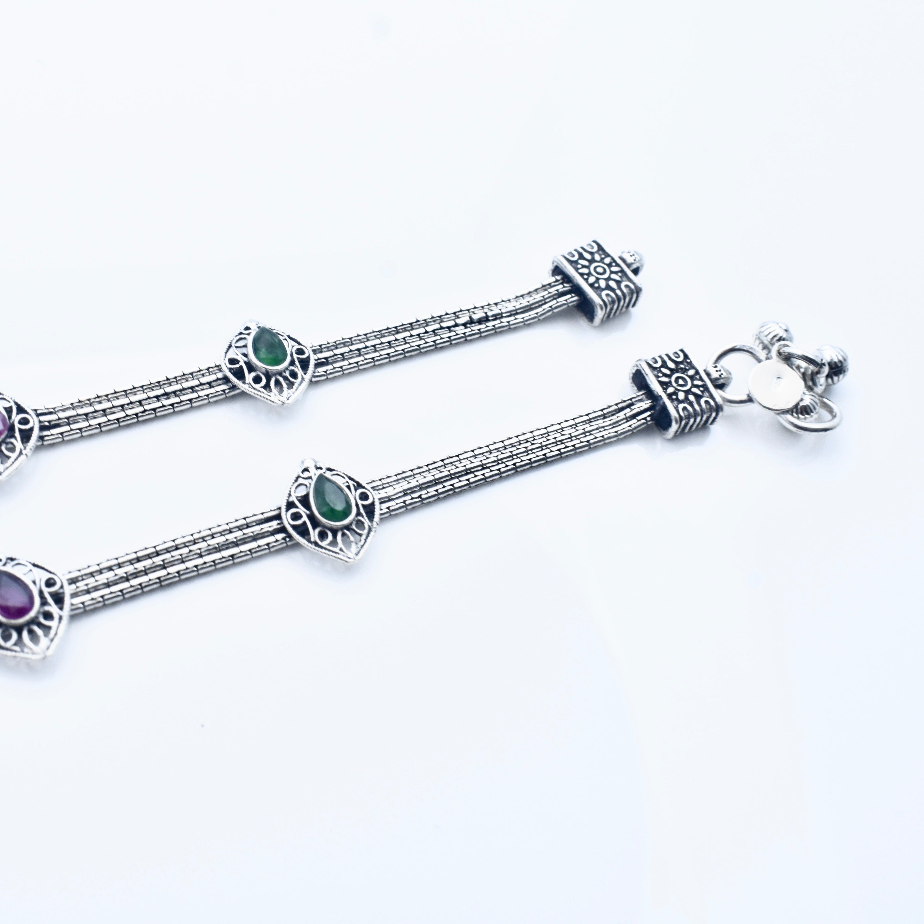 Dual Colour Stone Antique 925 Silver Anklet