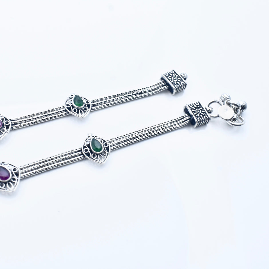 Dual Colour Stone Antique 925 Silver Anklet
