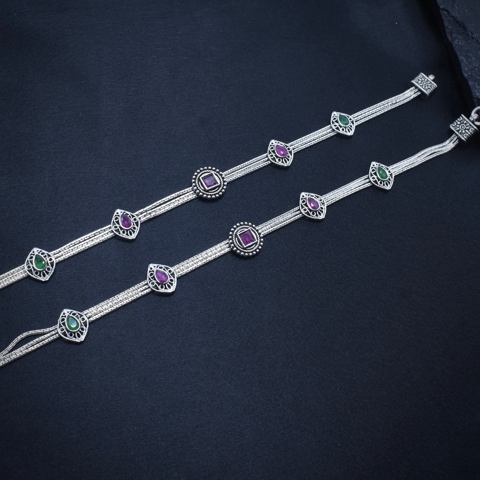 Dual Colour Stone Antique 925 Silver Anklet