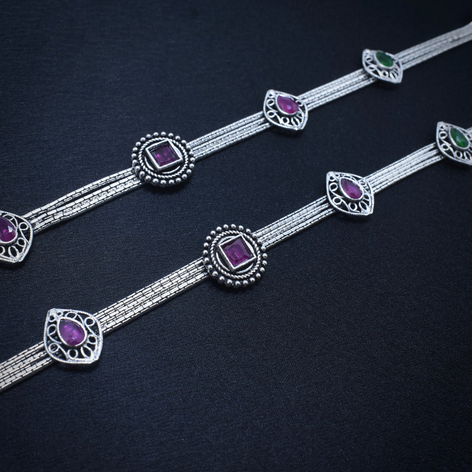 Dual Colour Stone Antique 925 Silver Anklet
