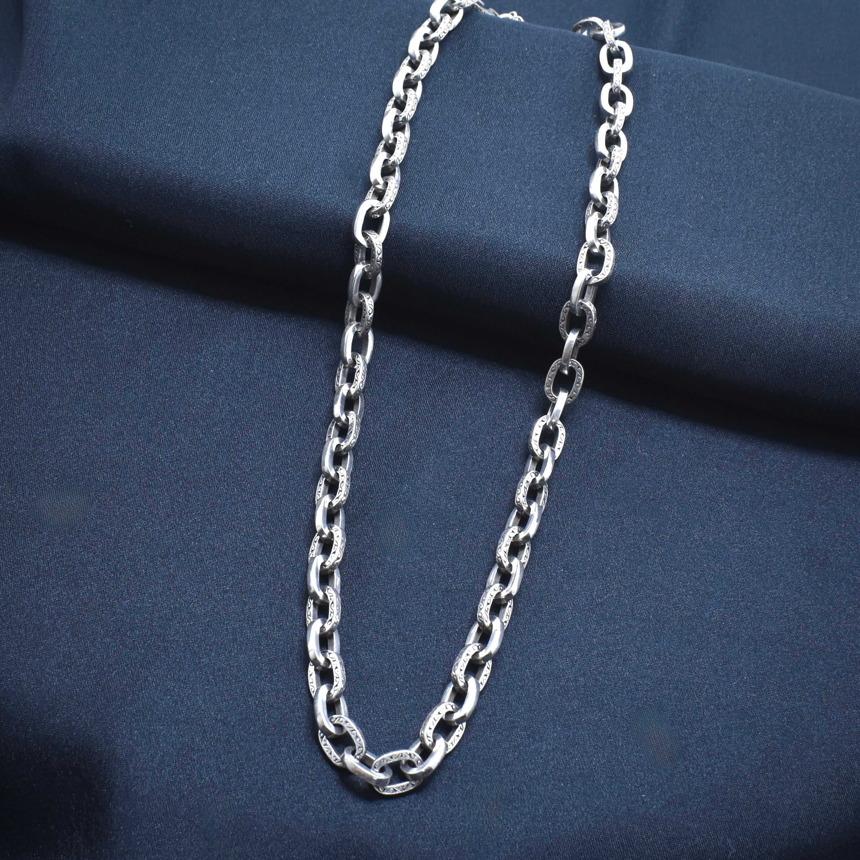 Bold Engraved Link Silver Chain