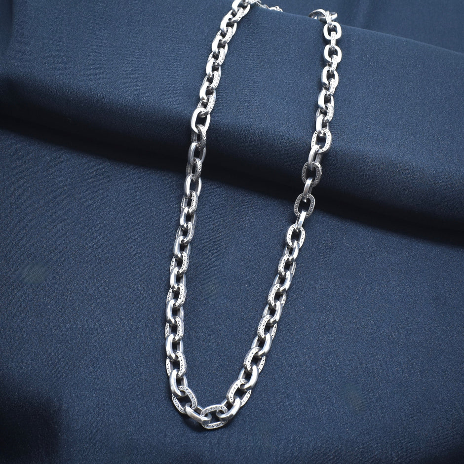 Bold Engraved Link Silver Chain