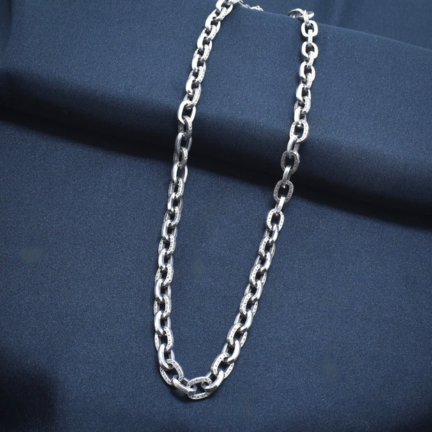 Bold Engraved Link Silver Chain