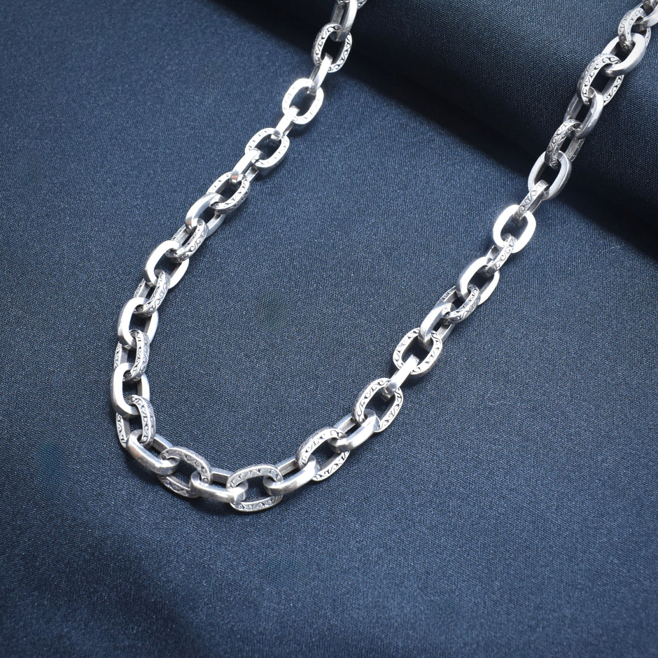 Bold Engraved Link Silver Chain