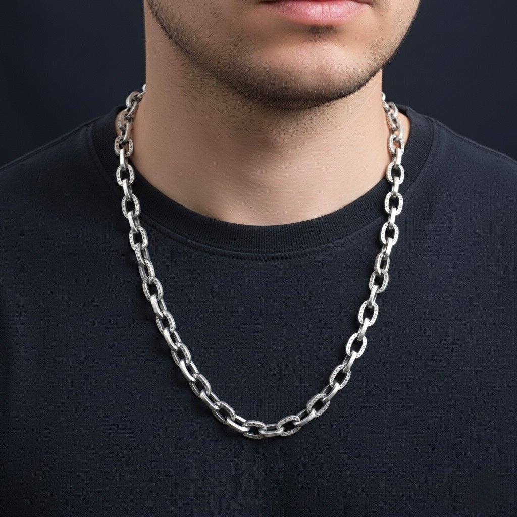Bold Engraved Link Silver Chain