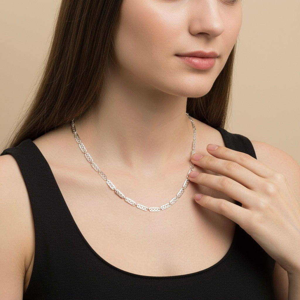 Honeycomb Carved Silver Chain