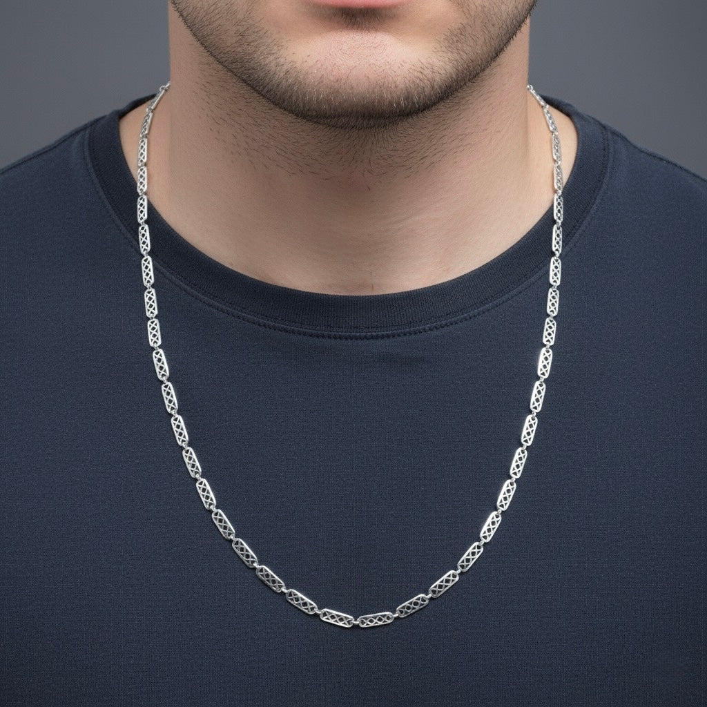 Honeycomb Carved Silver Chain