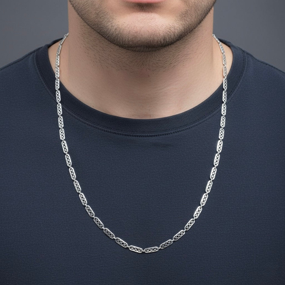 Honeycomb Carved Silver Chain