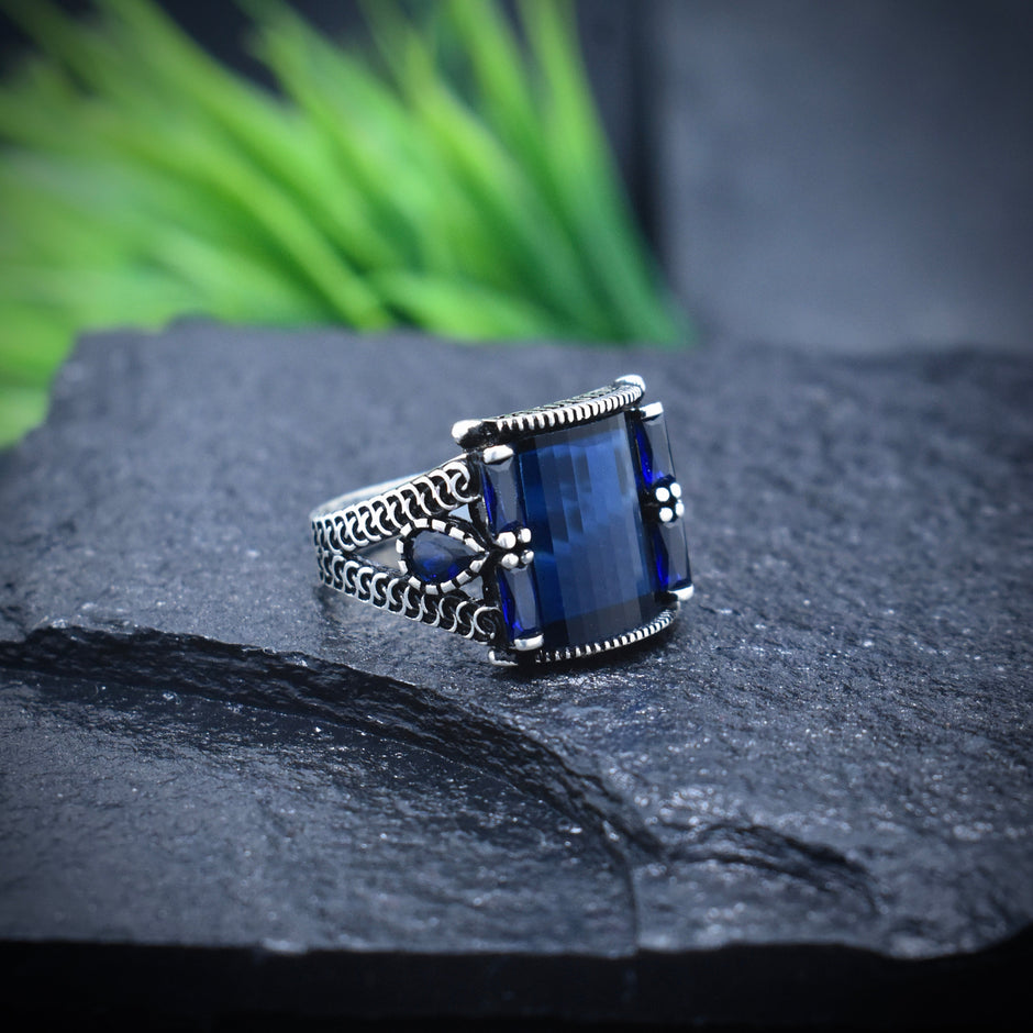 Regal Blue Stone Silver Ring