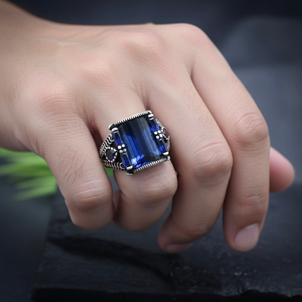 Regal Blue Stone Silver Ring