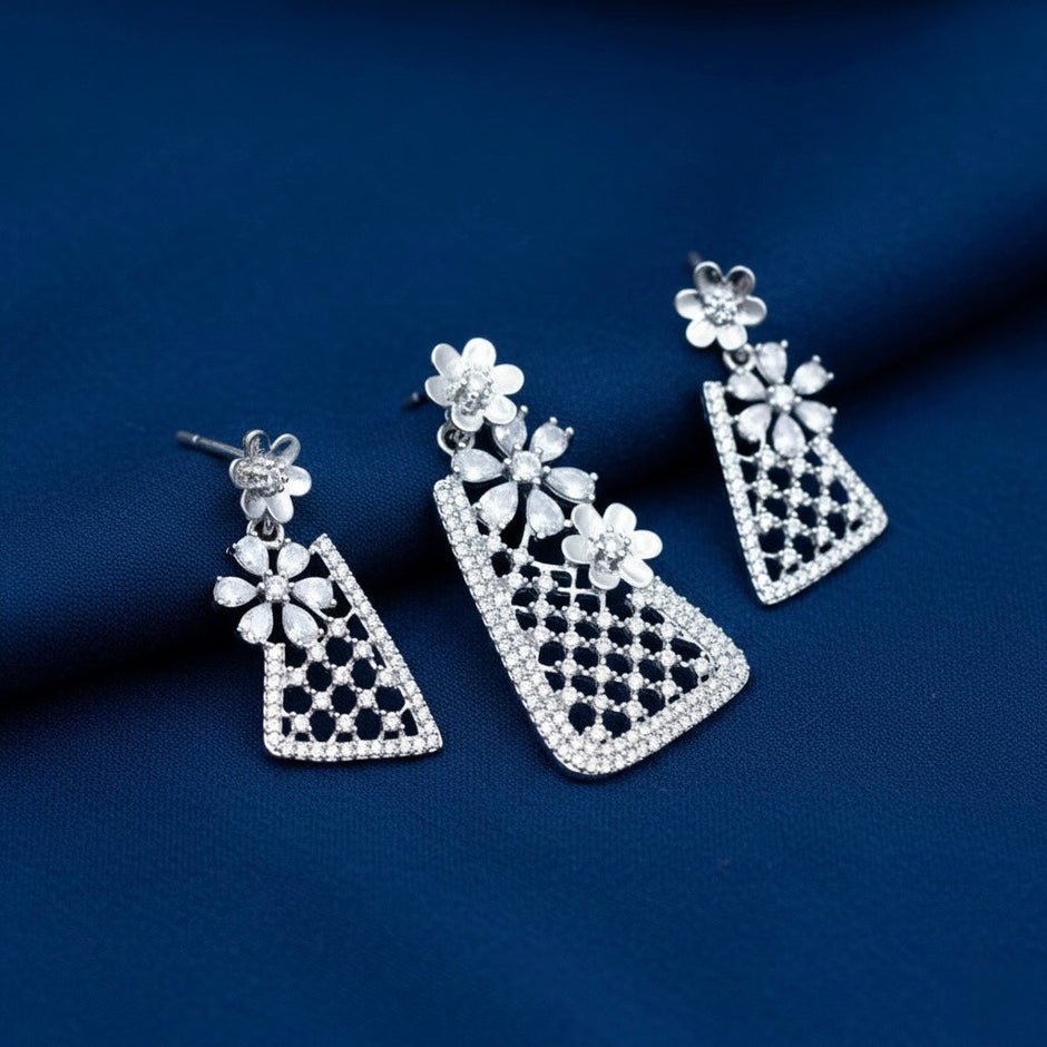 Honeycomb Bow Silver Pendant Set