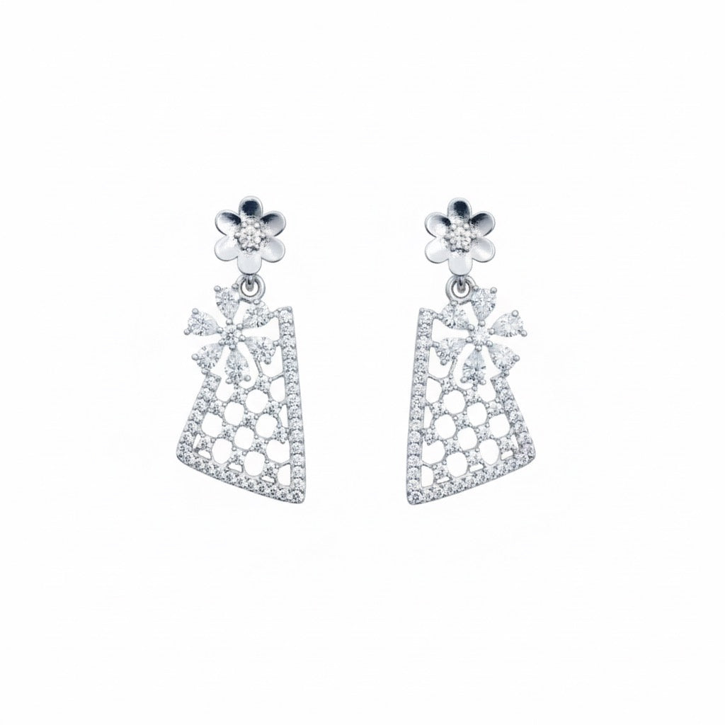 Honeycomb Bow Silver Pendant Set