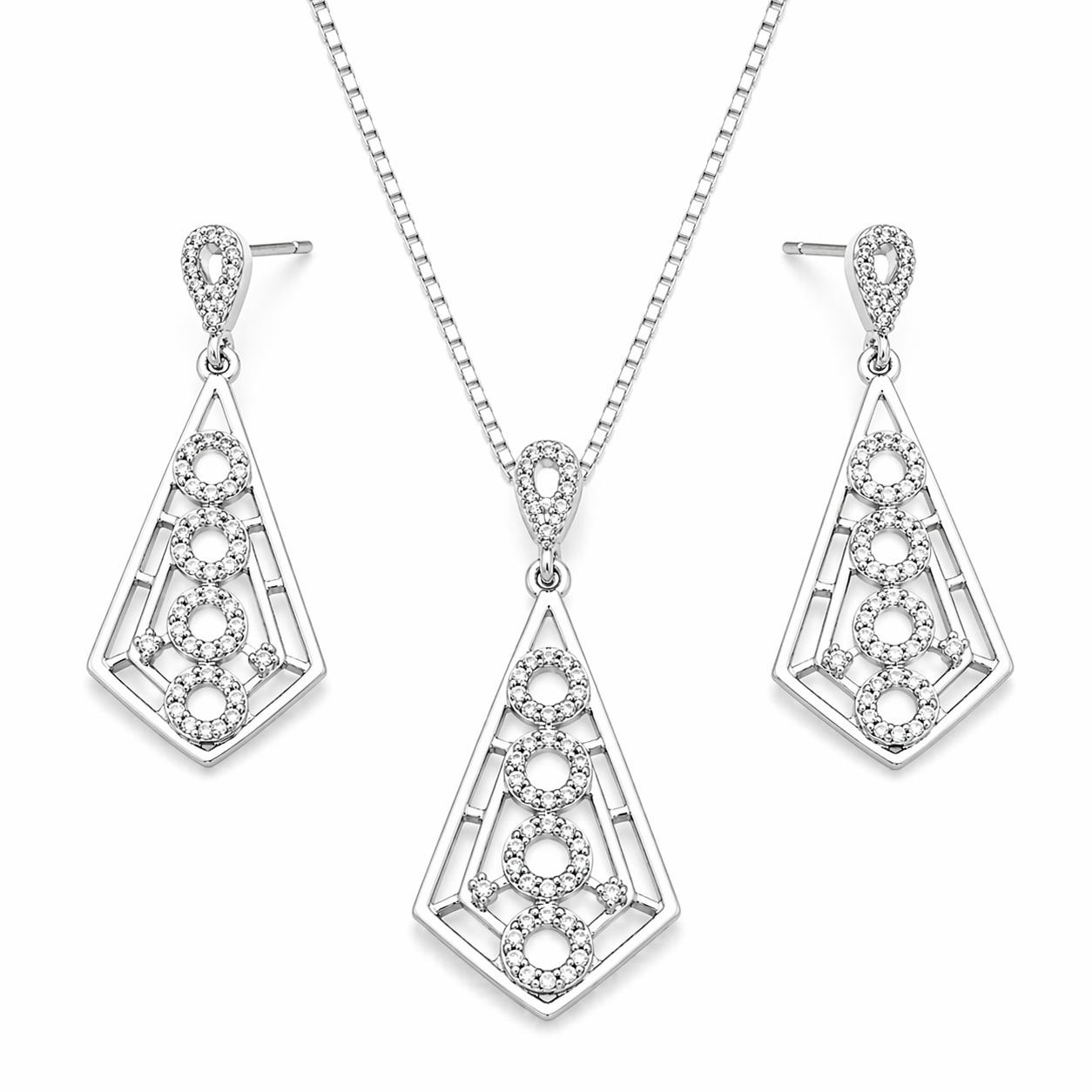 Geometric Drop Pendant Set with Chain and Earrings
