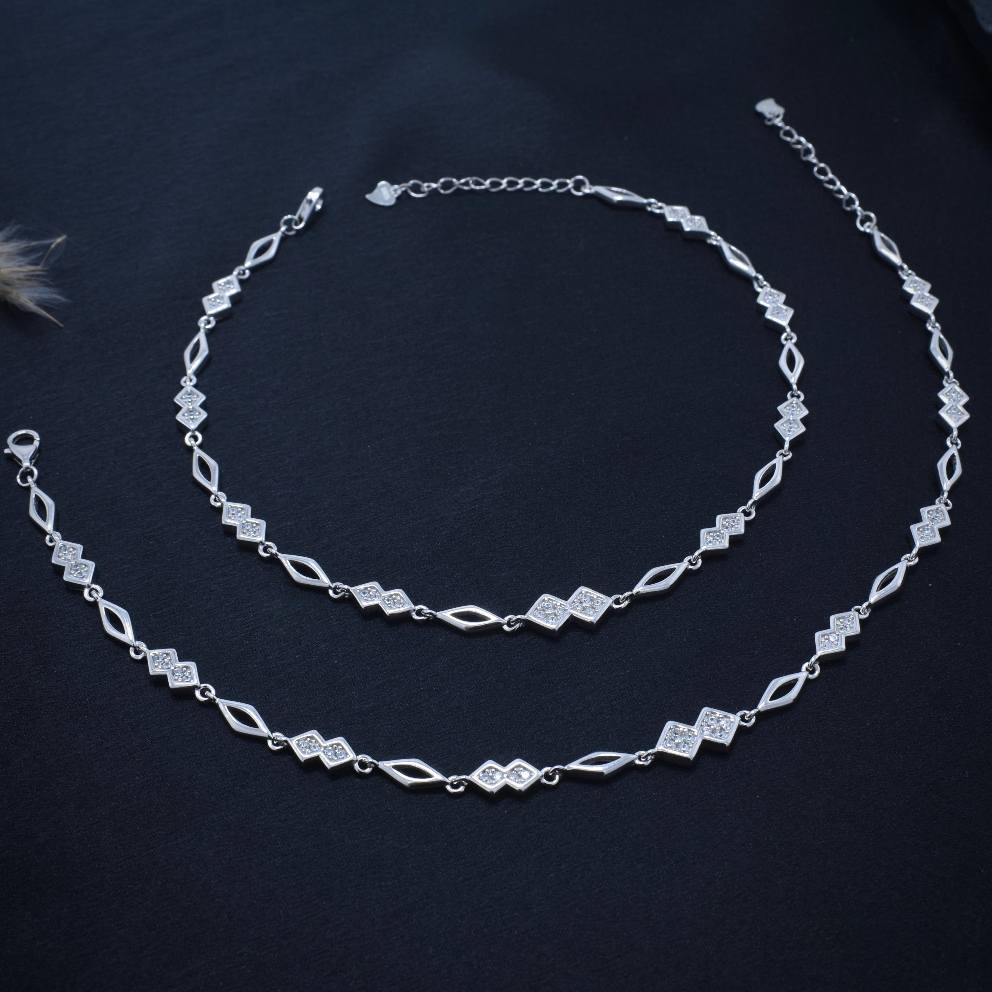 Geometric Glitz 925 Silver Anklet