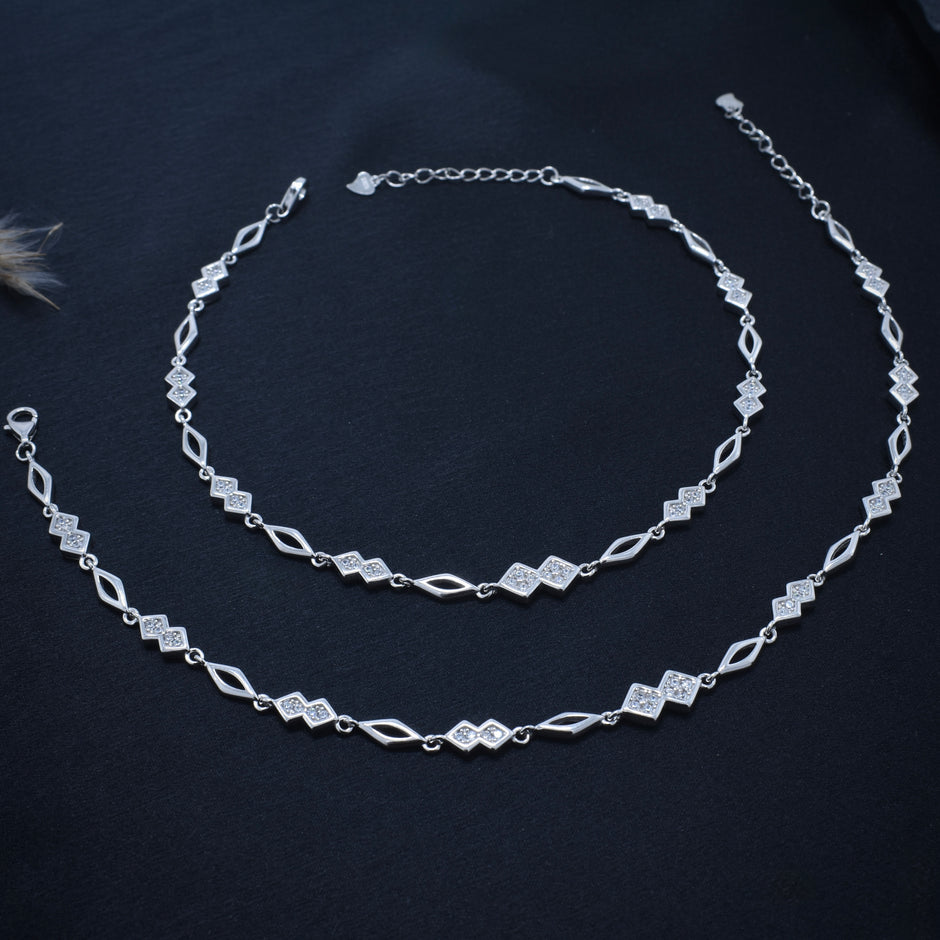 Geometric Glitz 925 Silver Anklet
