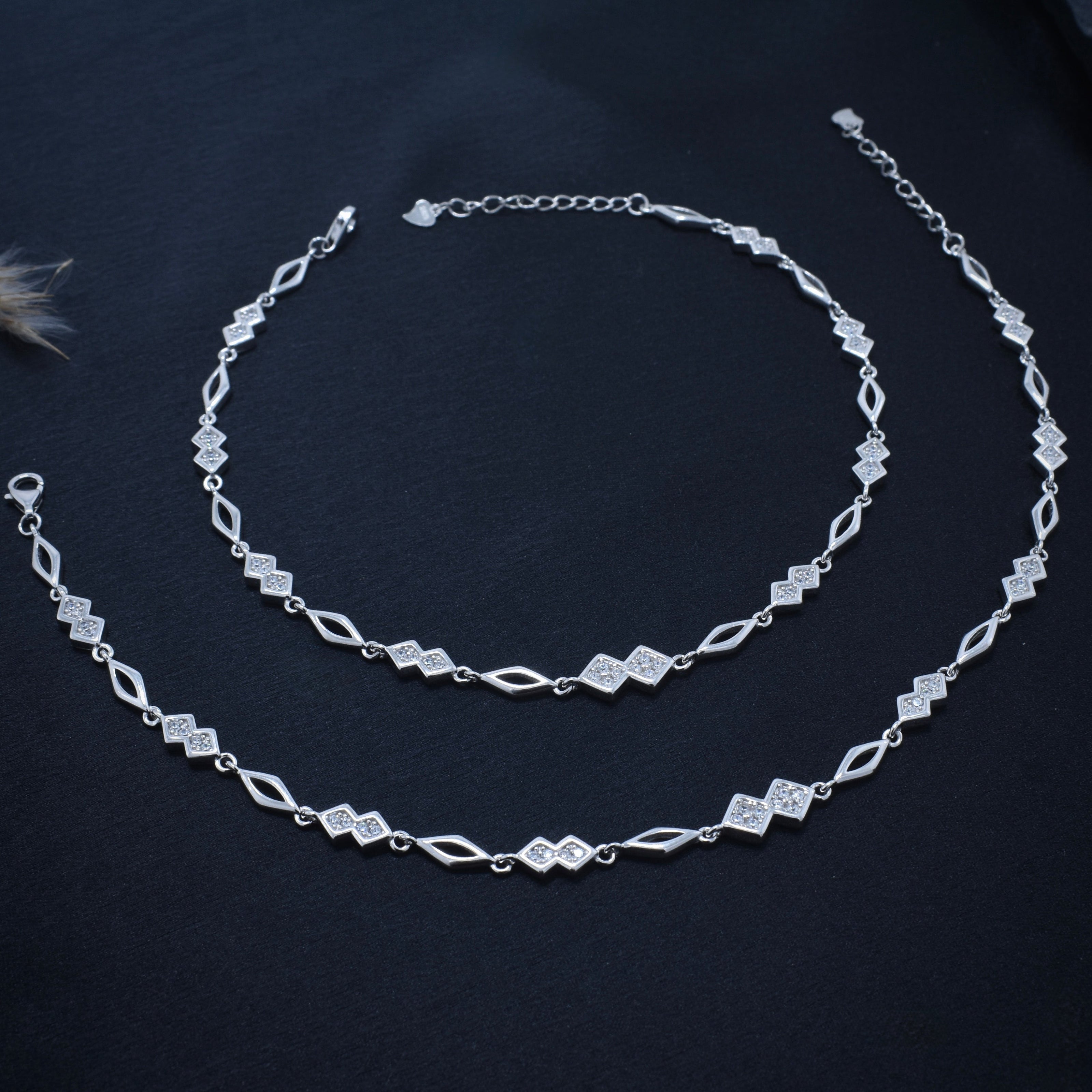 Criss-Cross Diamond Silver Anklet