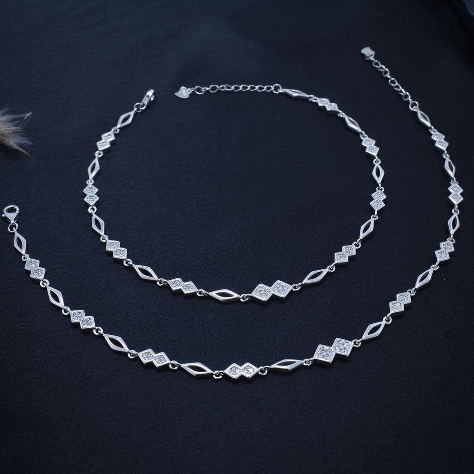 Criss-Cross Diamond Silver Anklet