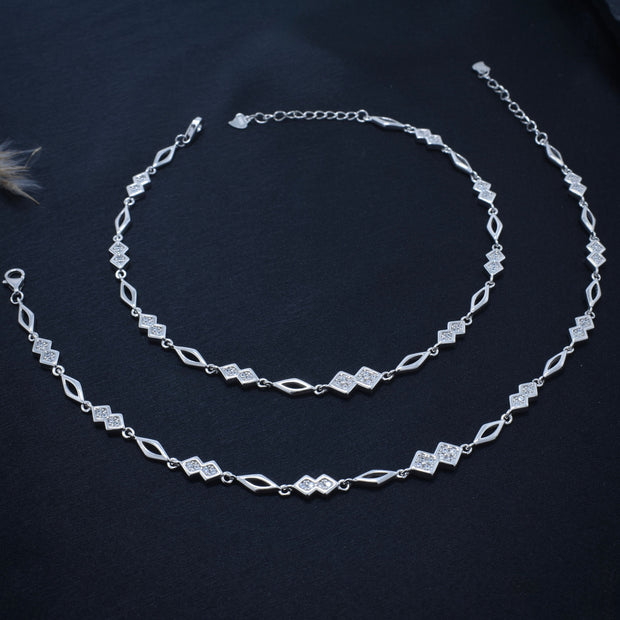 Criss-Cross Diamond Silver Anklet