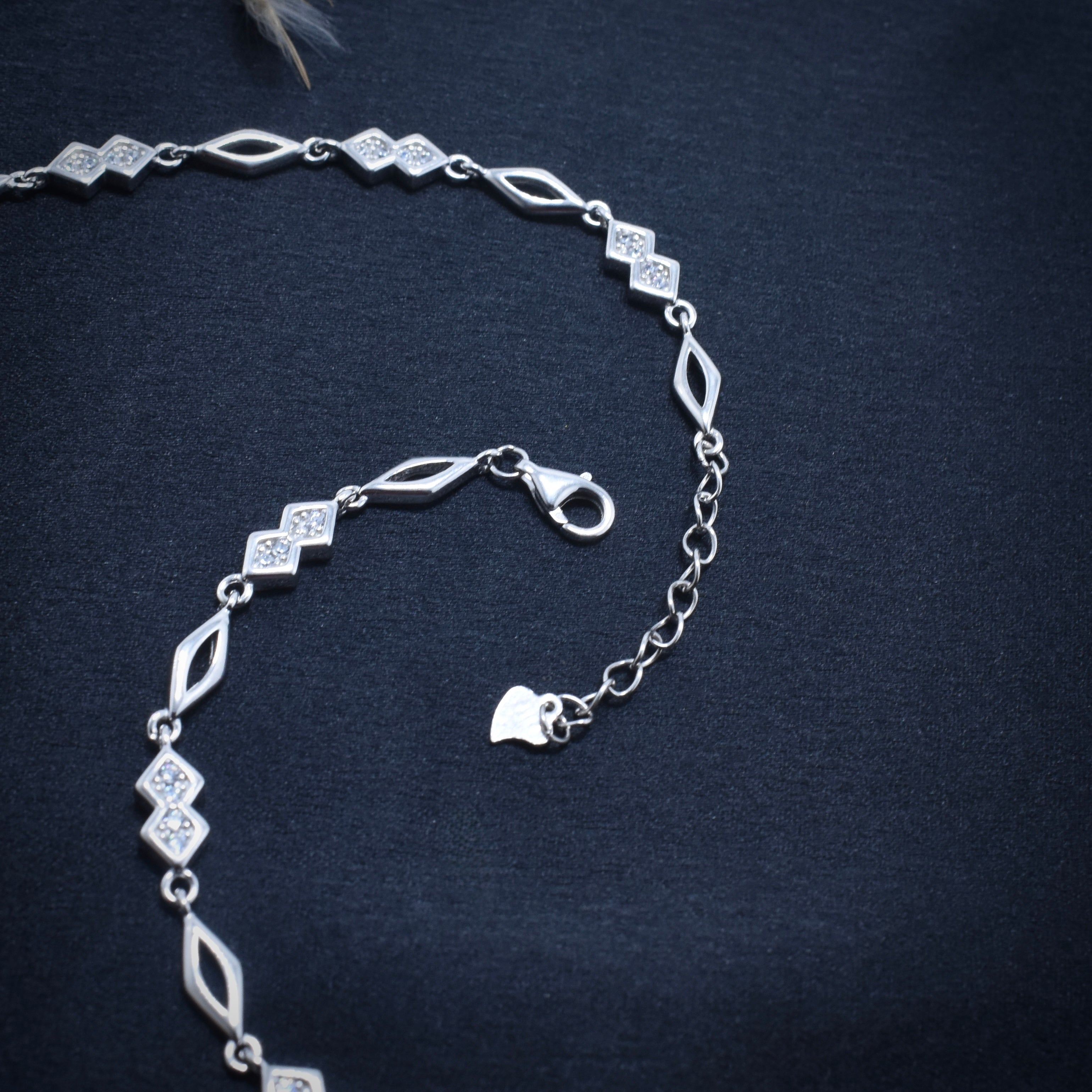 Criss-Cross Diamond Silver Anklet