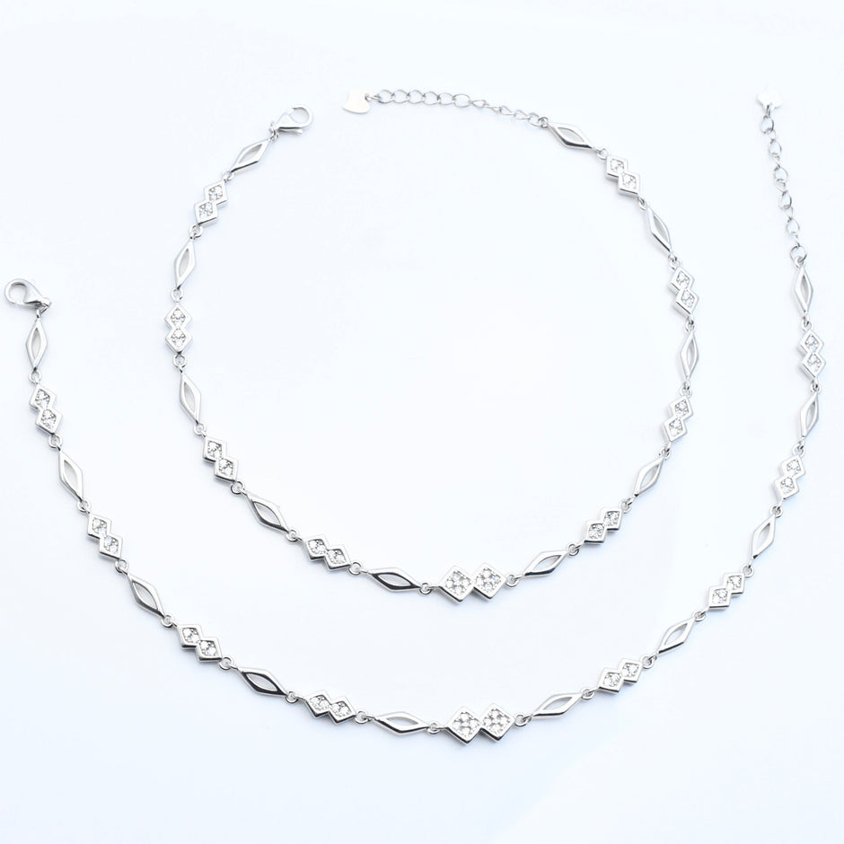 Criss-Cross Diamond Silver Anklet
