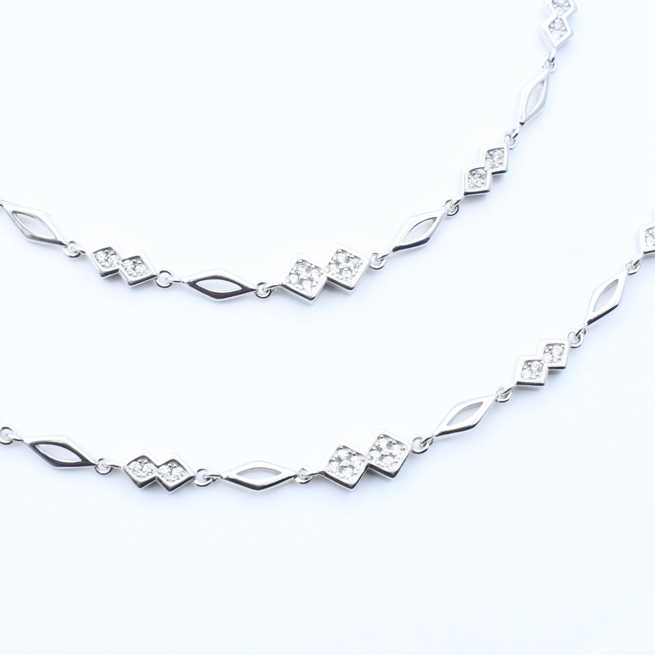 Criss-Cross Diamond Silver Anklet