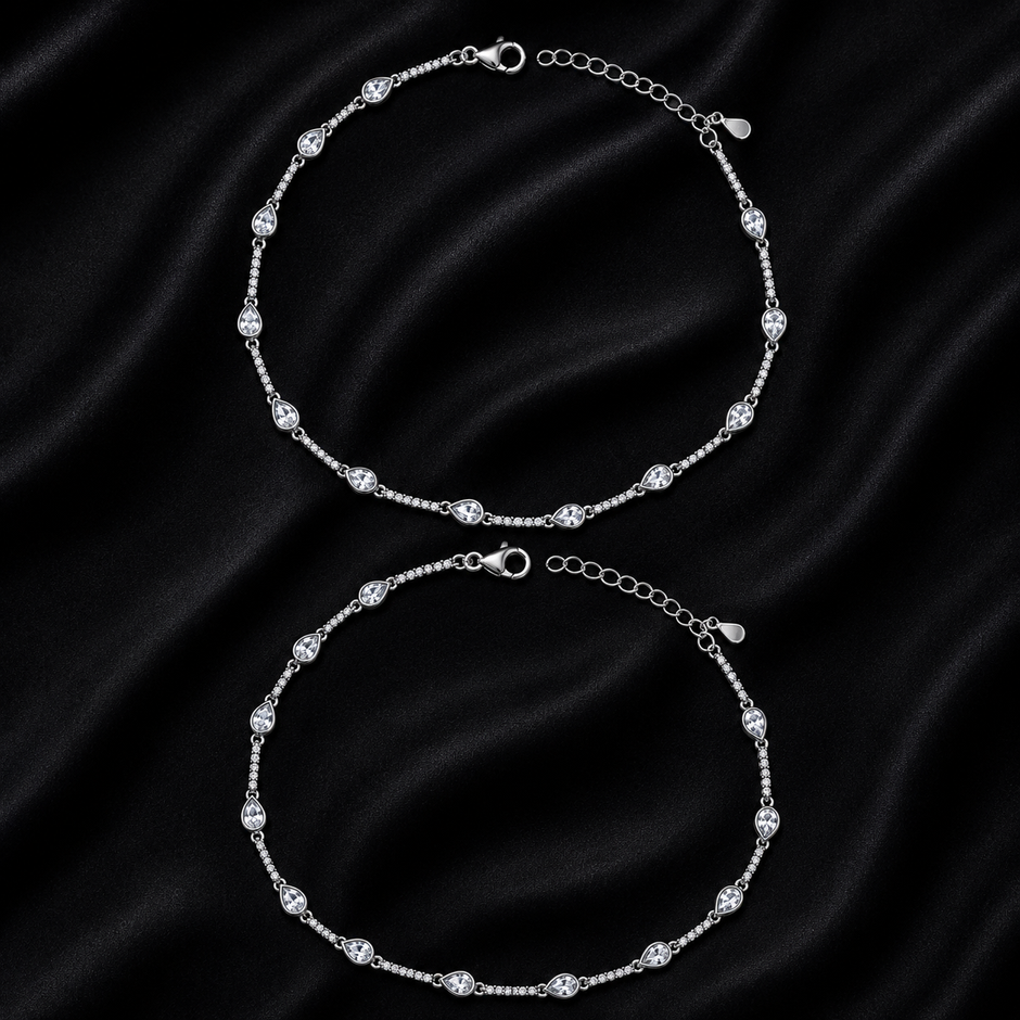 Dewdrop Glimmer 925 Silver Anklet
