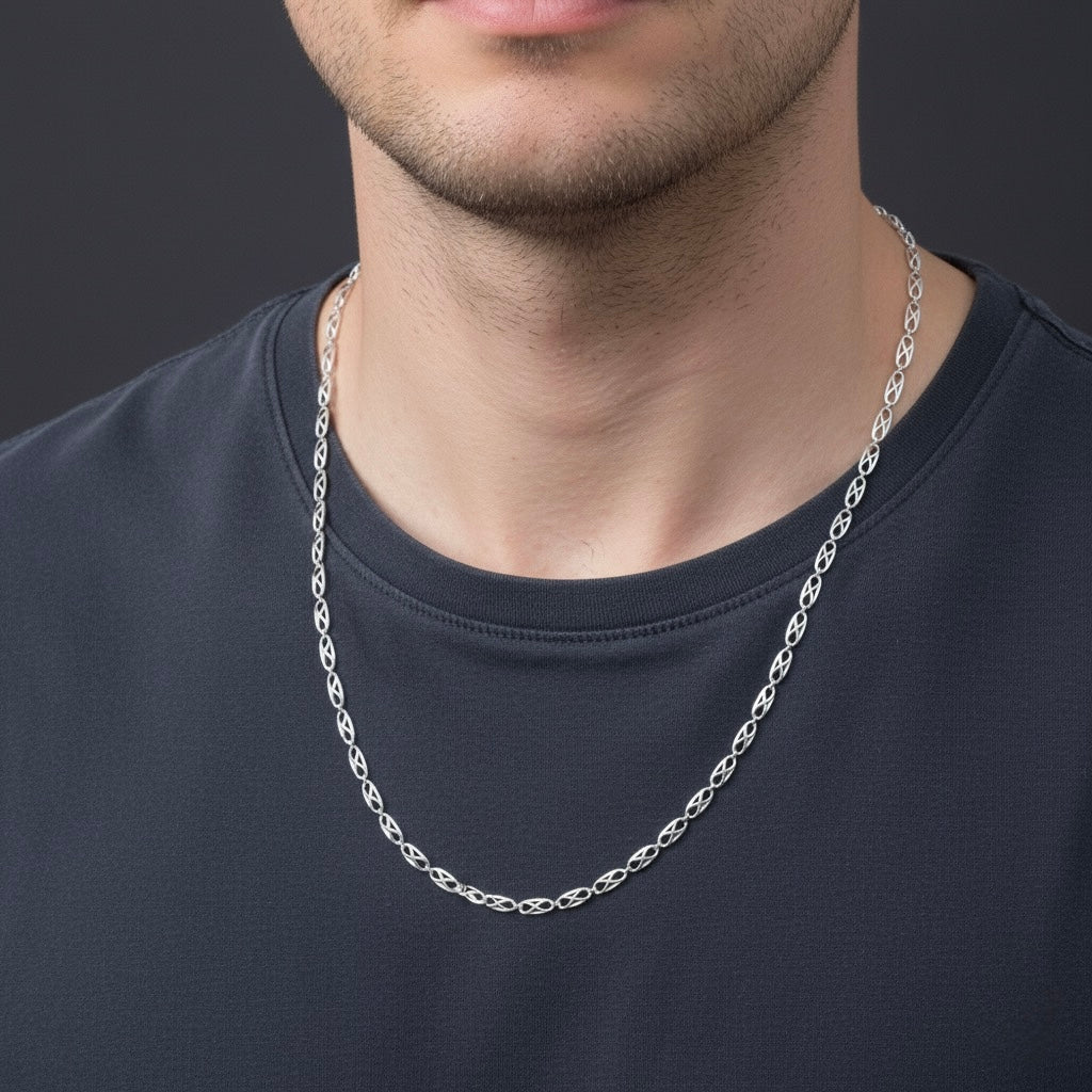 Polished Criss - Cross Silver Chain