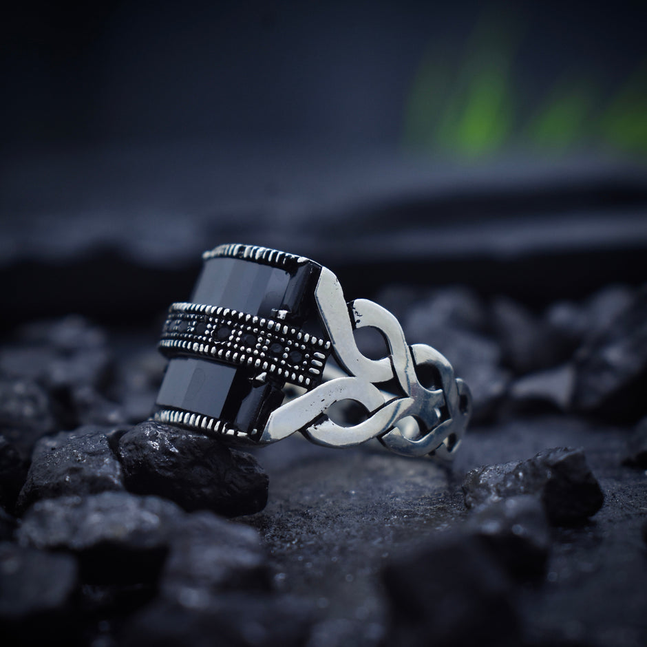 Antique Silver Layered Bar Texture Ring