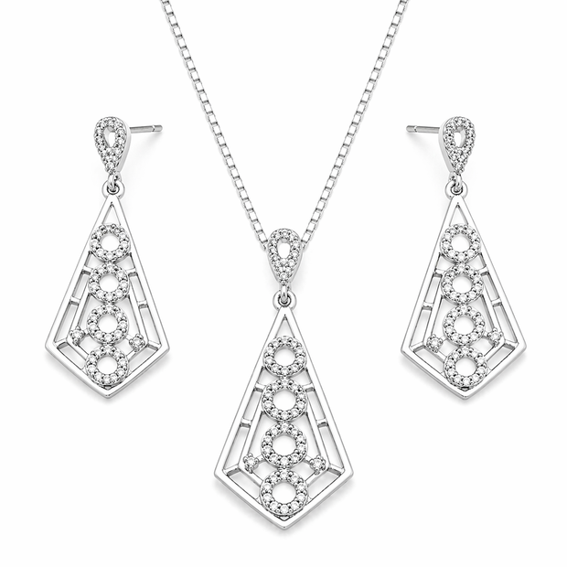 Geometric Drop Pendant Set with Chain and Earrings