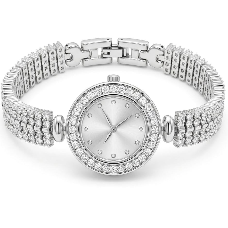 Triple Row Pavé Luxury Silver Watch