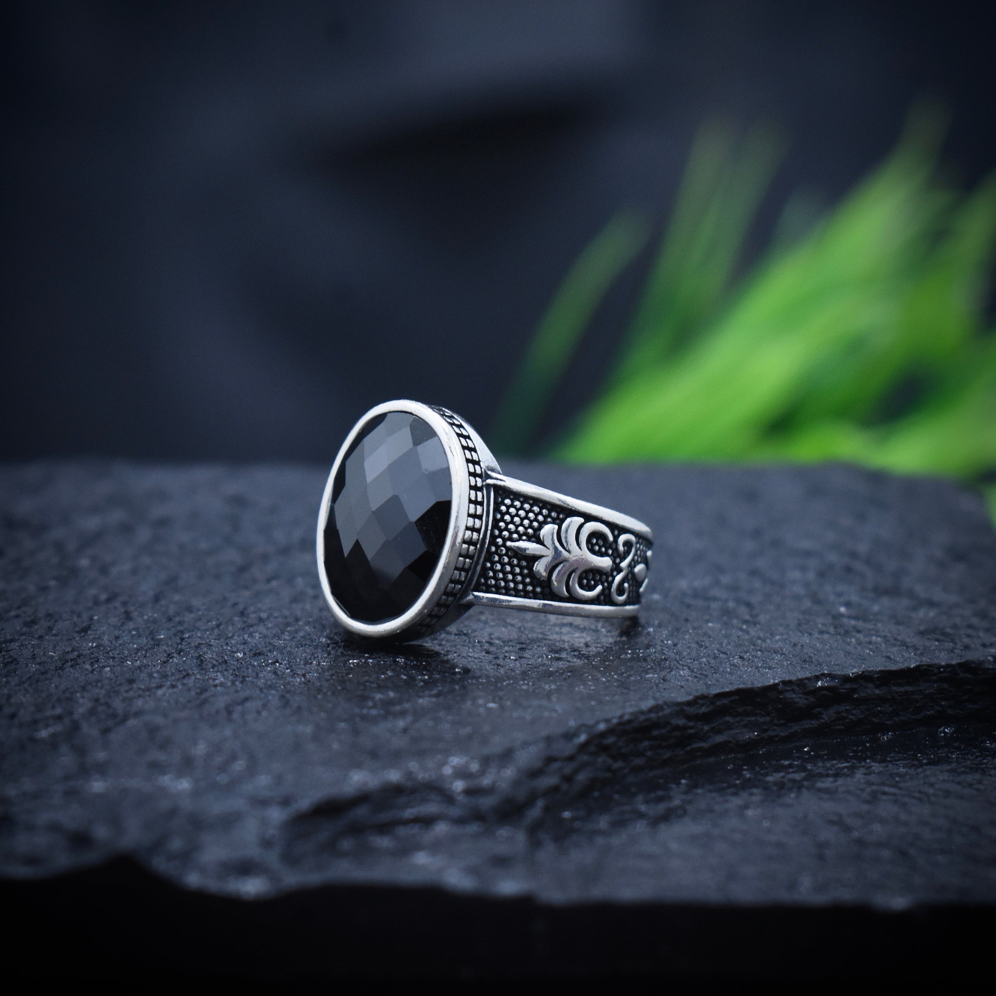 Black Onyx Oval Statement Silver Ring