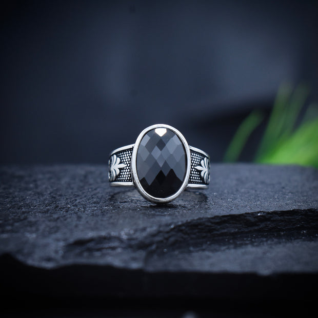 Black Onyx Oval Statement Silver Ring