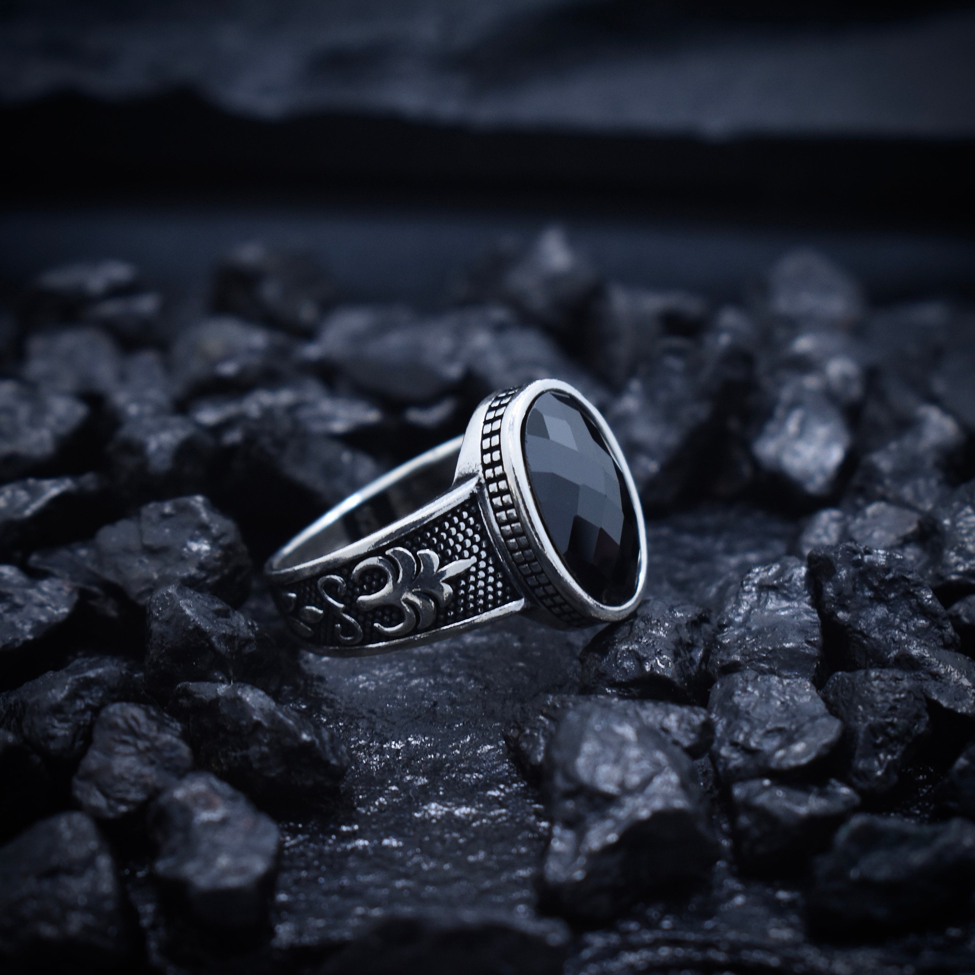Black Onyx Oval Statement Silver Ring