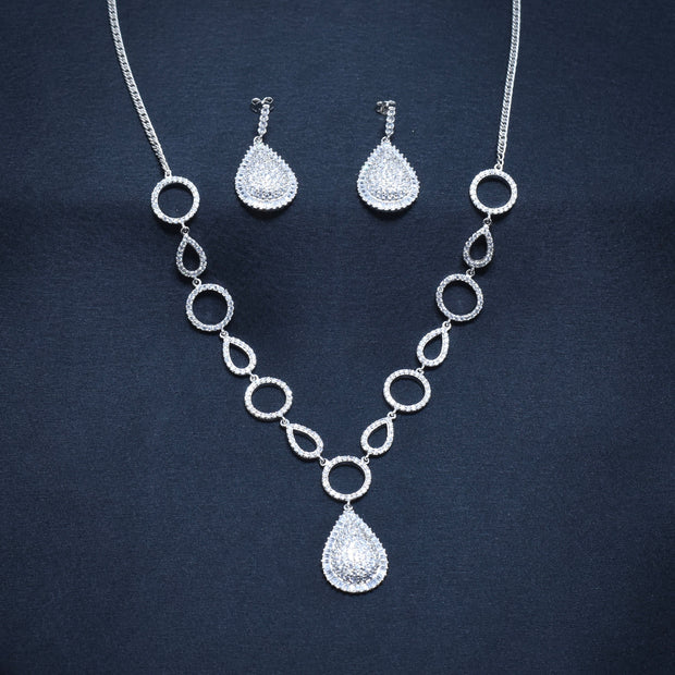 Circular Teardrop Necklace Silver Set