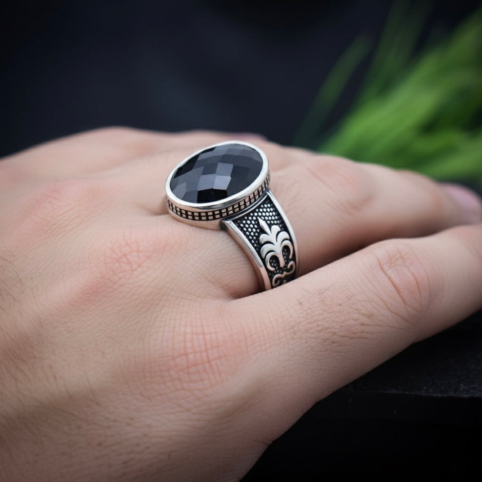 Black Onyx Oval Statement Silver Ring