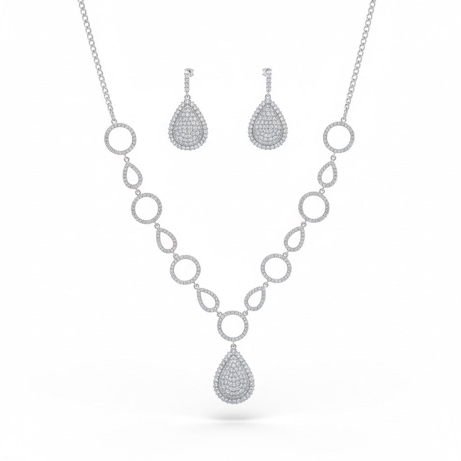 Circular Teardrop Necklace Silver Set