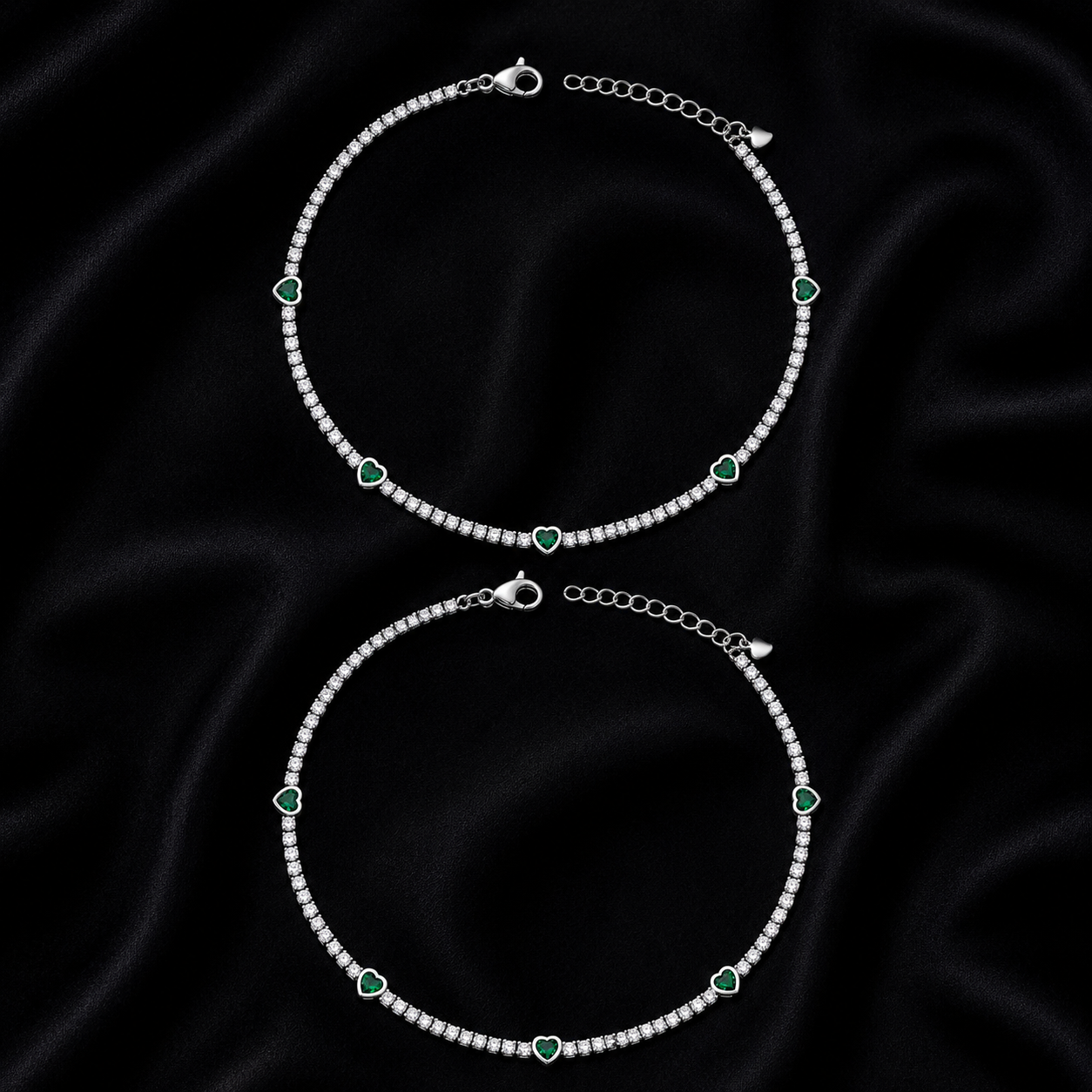 Emerald Heart 925 Silver Anklet