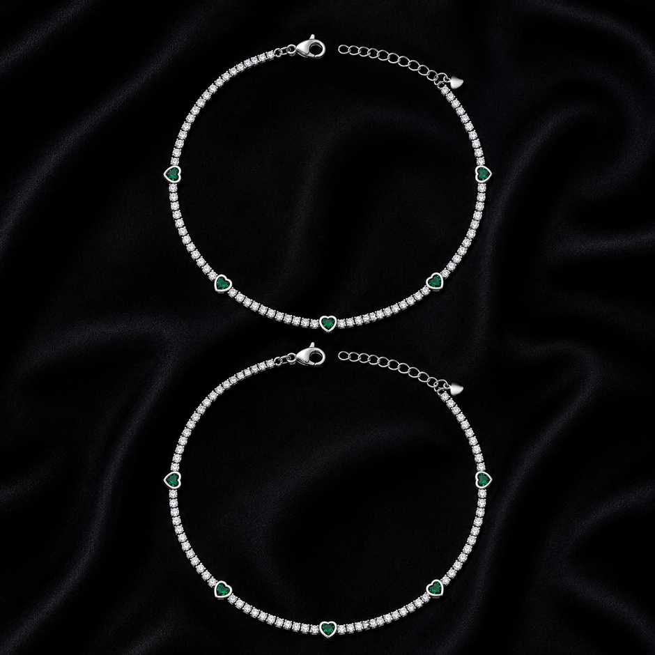 Emerald Heart 925 Silver Anklet
