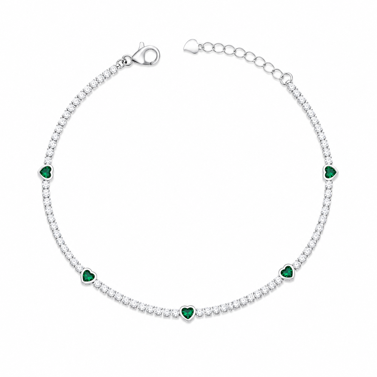 Emerald Heart 925 Silver Anklet