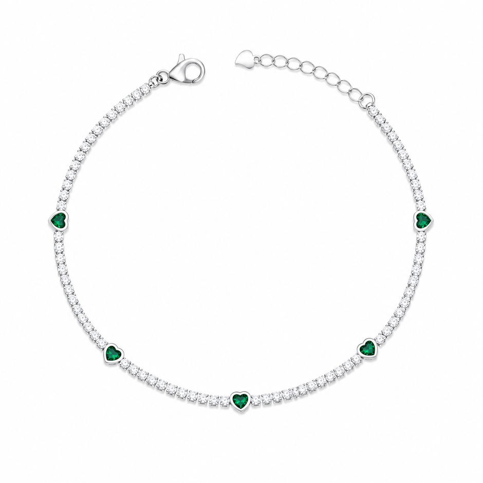 Emerald Heart 925 Silver Anklet