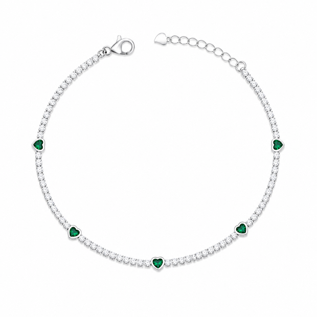 Emerald Heart 925 Silver Anklet