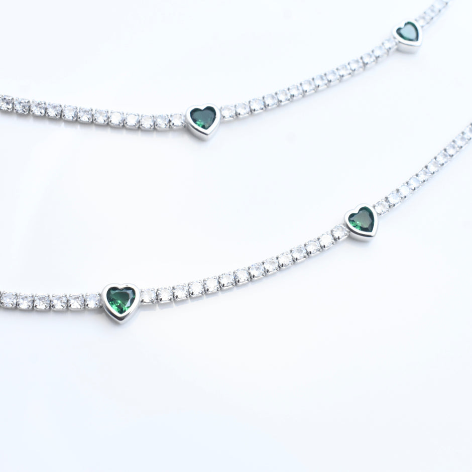 Green Heart Silver Anklet