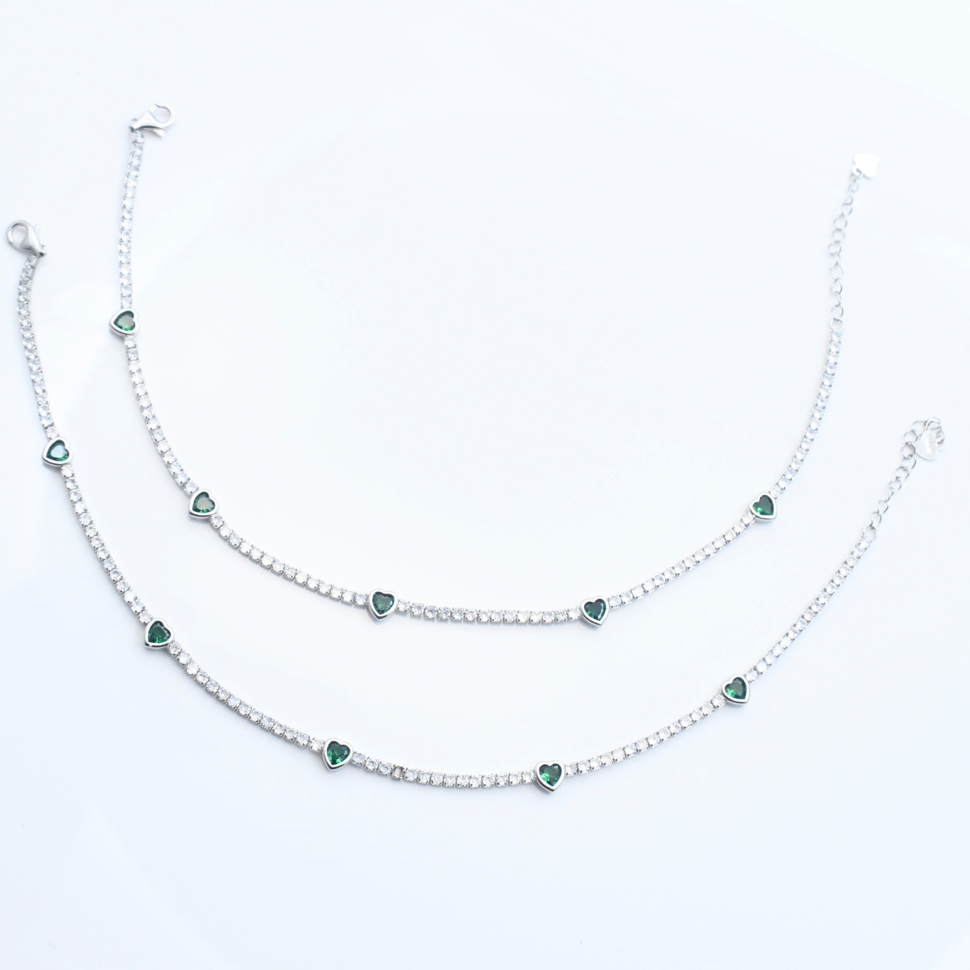 Green Heart Silver Anklet