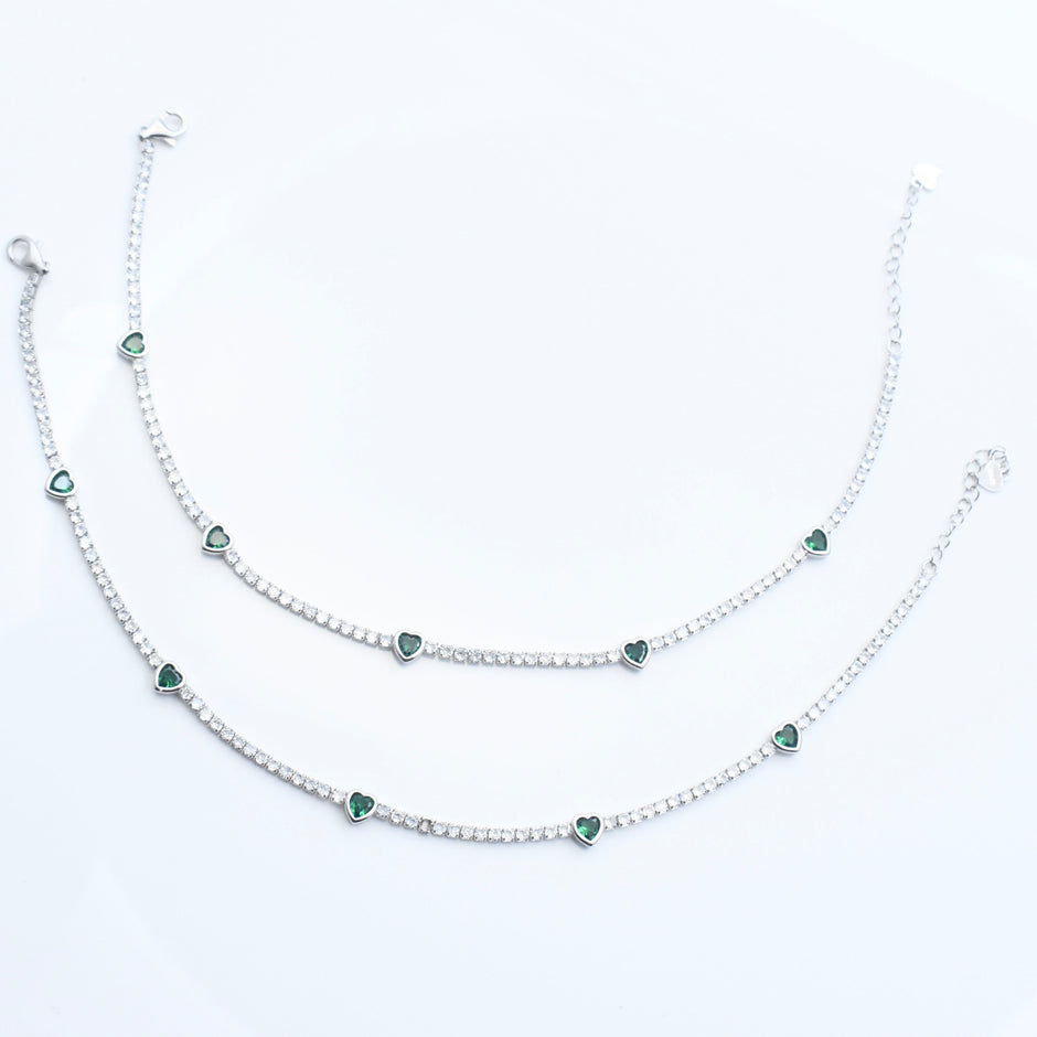 Green Heart Silver Anklet