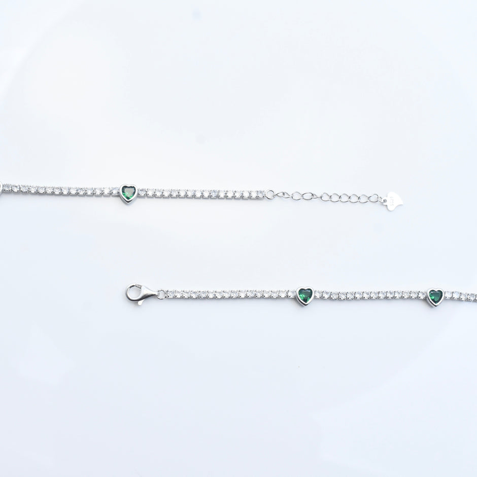 Green Heart Silver Anklet